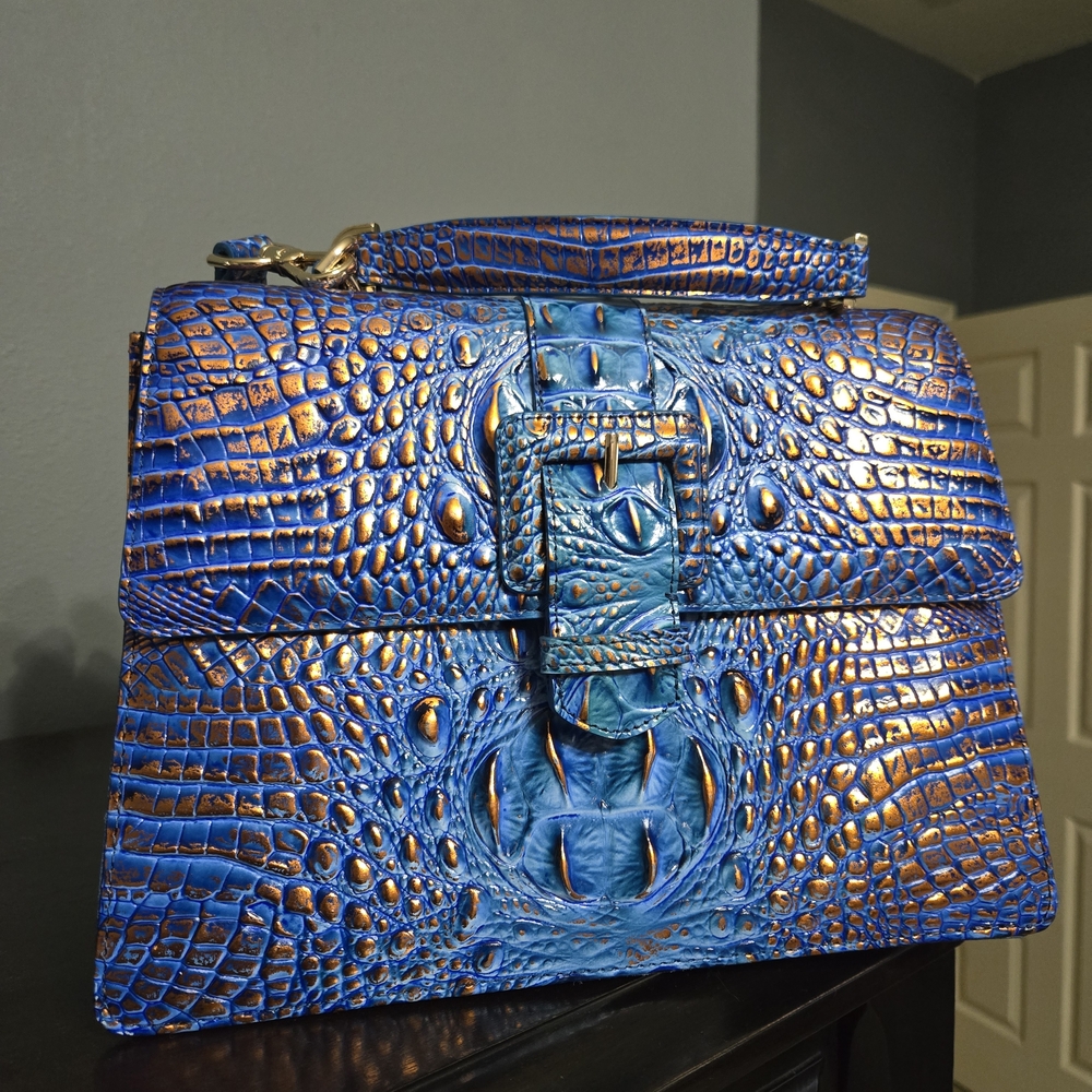 Brahmin Blue and Gold Crossbody Bag
